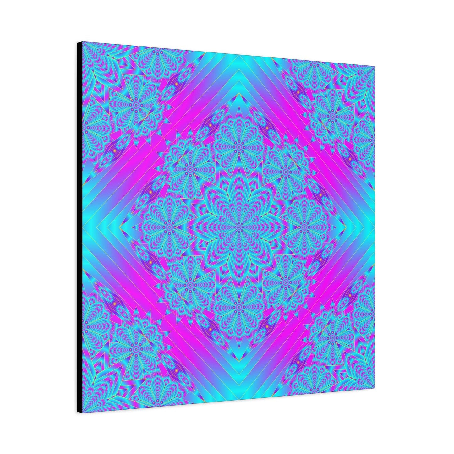 Vibrant Neon Mandala Canvas Art – Turquoise & Magenta Stretched Wall Decor