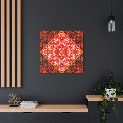 Red Rose Kaleidoscope Canvas Wall Art — Stretched Matte Floral Mandala