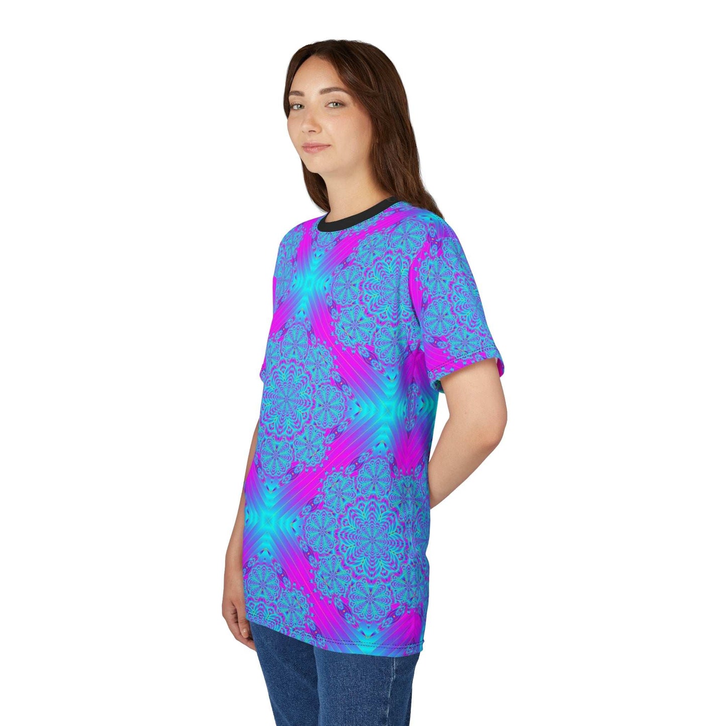 Psychedelic Mandala Tee — Vibrant Blue & Pink All-Over Print