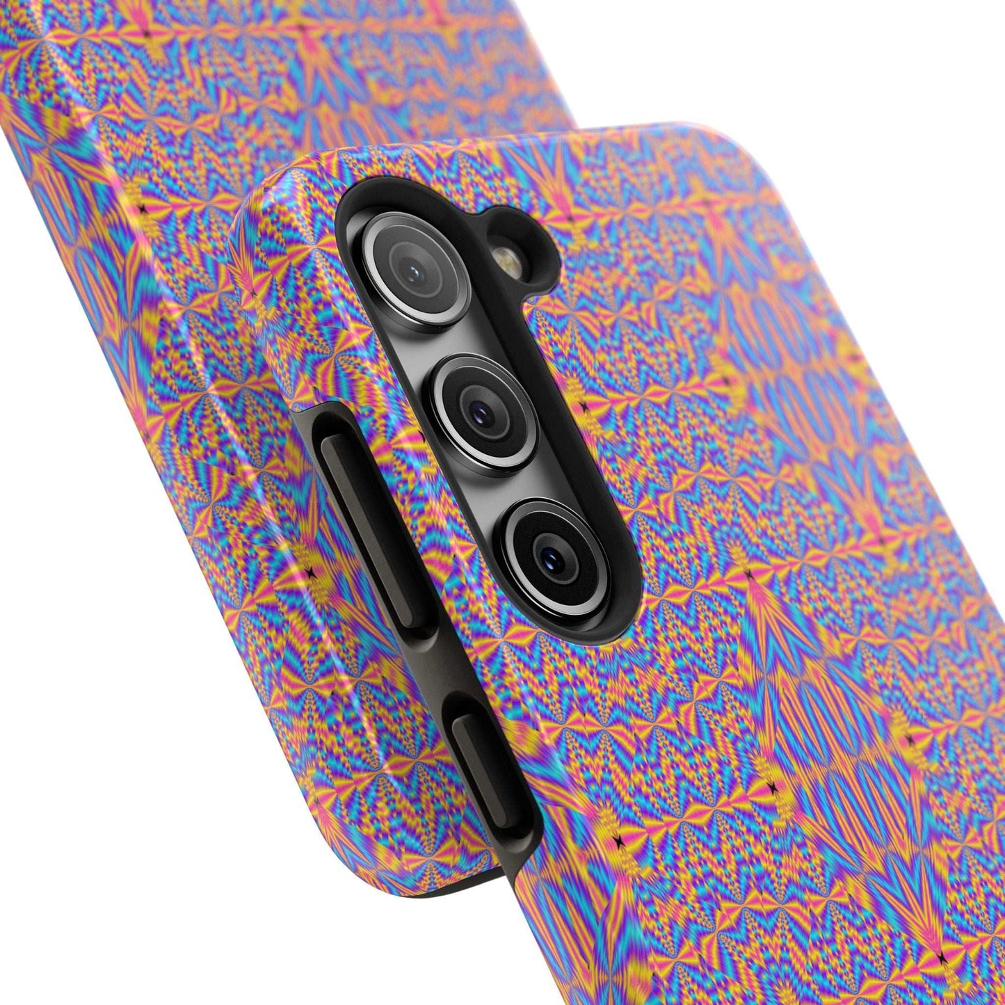 Psychedelic Geometric Tough Phone Case — Vibrant Orange & Purple Protective Cover
