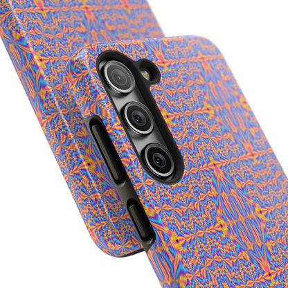 Psychedelic Geometric Tough Phone Case — Vibrant Orange & Purple Protective Cover