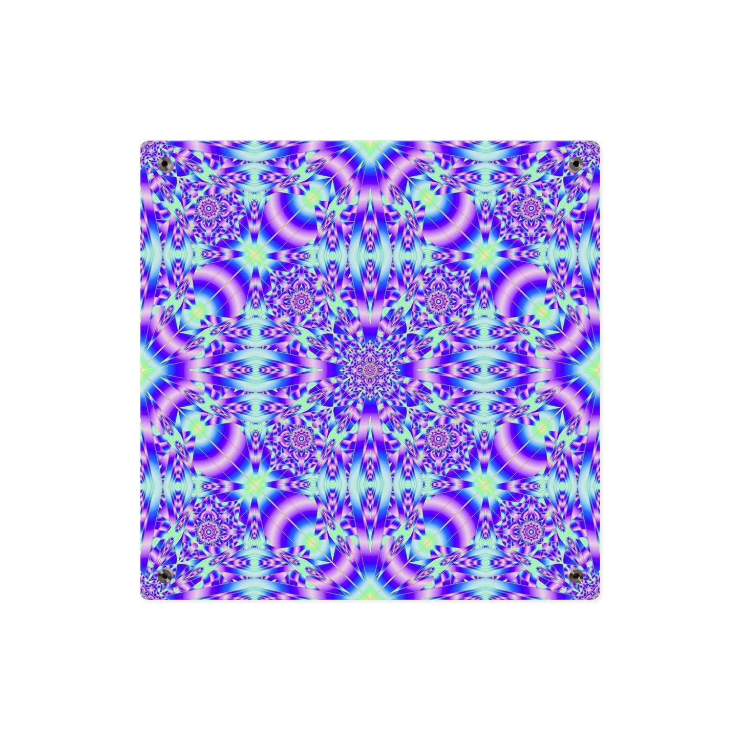 Psychedelic Kaleidoscope Acrylic Wall Art Panel — Vivid Blue & Purple Mandala