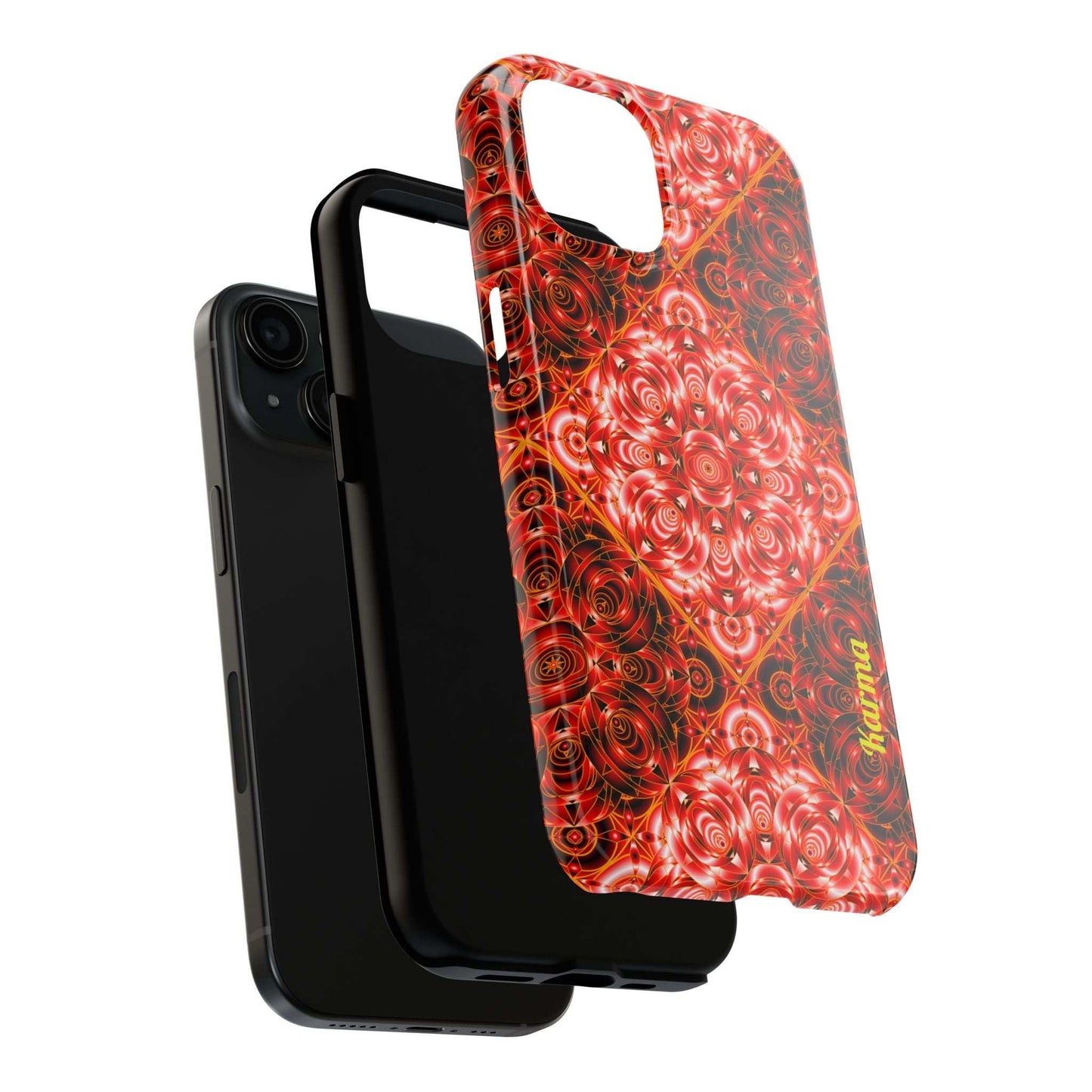 Red Floral Kaleidoscope Tough Phone Case — Personalized Name Option