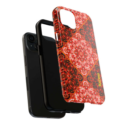 Red Floral Kaleidoscope Tough Phone Case — Personalized Name Option