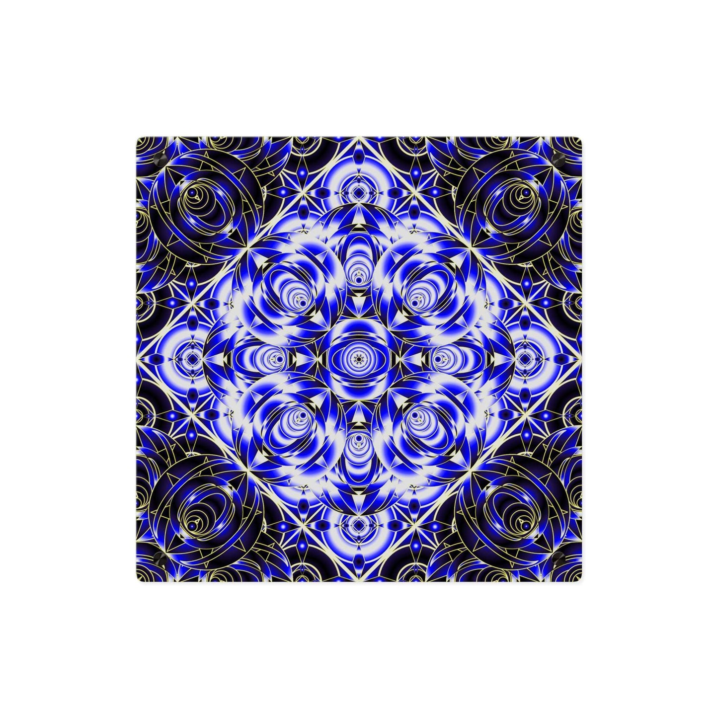 Acrylic Wall Art Panel — Blue Gold Kaleidoscope Geometric Design