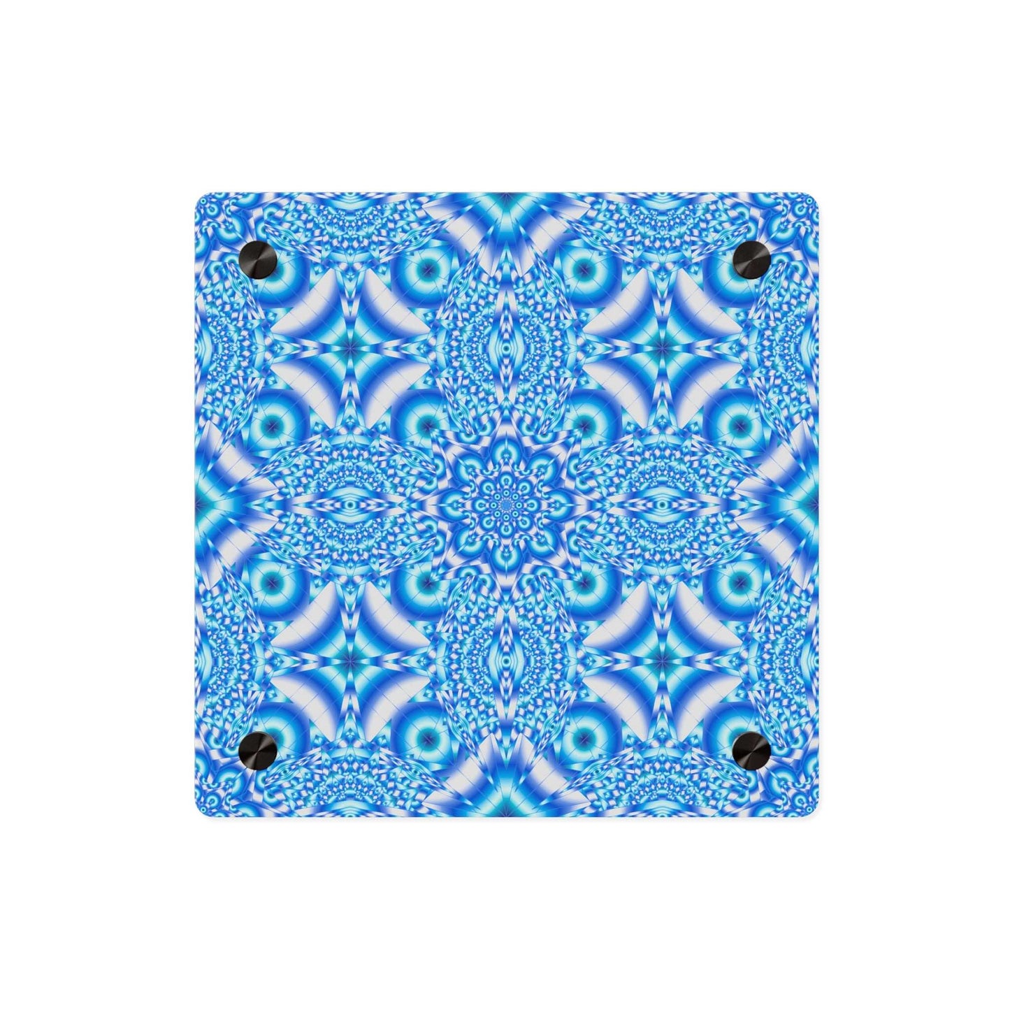 Blue Kaleidoscope Acrylic Wall Art Panel — Geometric Mandala Home Decor