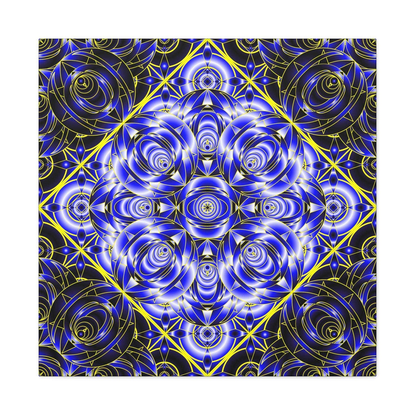 Blue Gold Kaleidoscope Canvas Wall Art – Abstract Geometric Stretched Print
