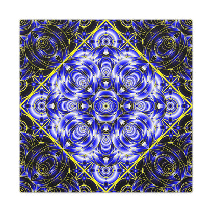Blue Gold Kaleidoscope Canvas Wall Art – Abstract Geometric Stretched Print