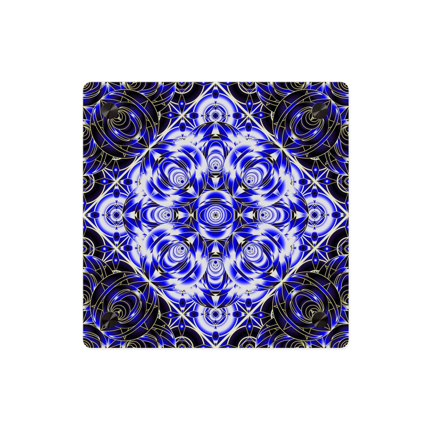 Acrylic Wall Art Panel — Blue Gold Kaleidoscope Geometric Design