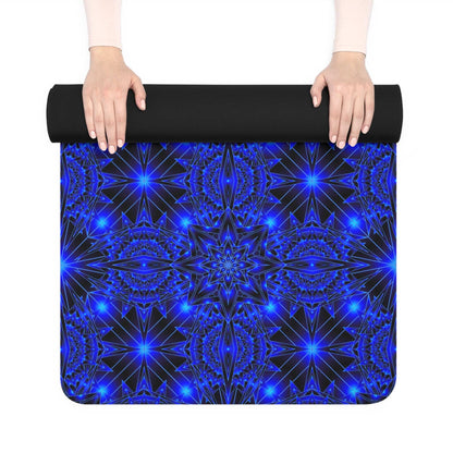 Blue Kaleidoscope Rubber Yoga Mat — Non-Slip Mandala Pattern for Pilates & Meditation