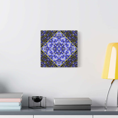 Blue Gold Kaleidoscope Canvas Wall Art – Abstract Geometric Stretched Print