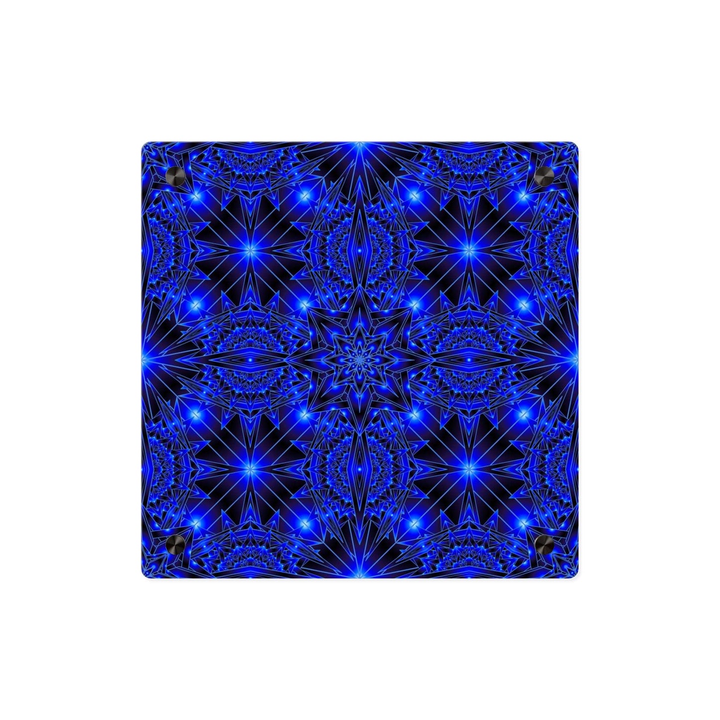 Blue Kaleidoscope Acrylic Wall Art Panel — Geometric Starburst Decor