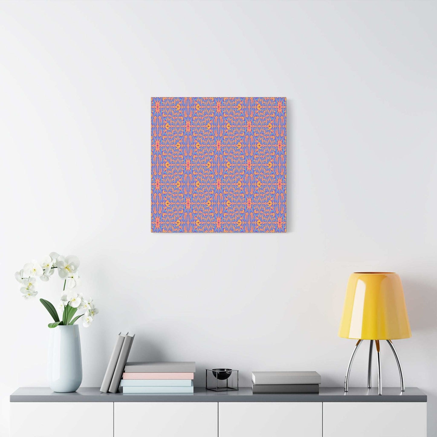 Abstract Geometric Pattern Matte Canvas Wall Art - Vibrant Orange & Blue Stretched Canvas
