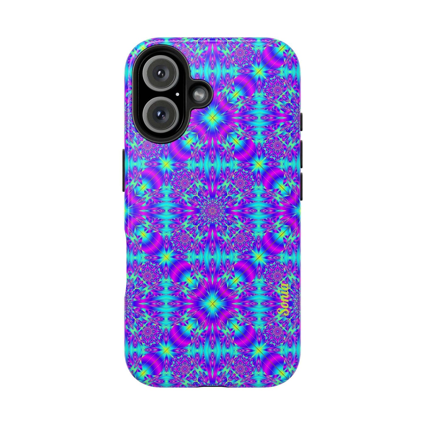 Psychedelic Kaleidoscope Tough Phone Case — Vibrant Purple & Teal Protective Cover