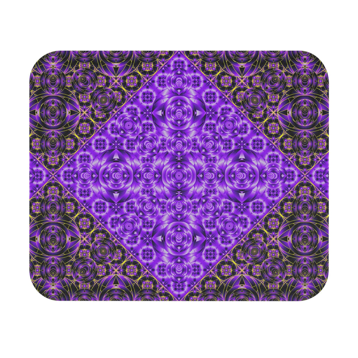 Purple Mosaic Kaleidoscope Mouse Pad — Geometric Jewel Tone Desk Accessory
