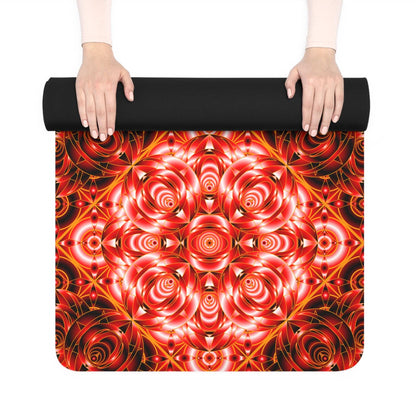 Mandala Flame Rubber Yoga Mat — Red Floral Geometric Non-Slip Mat