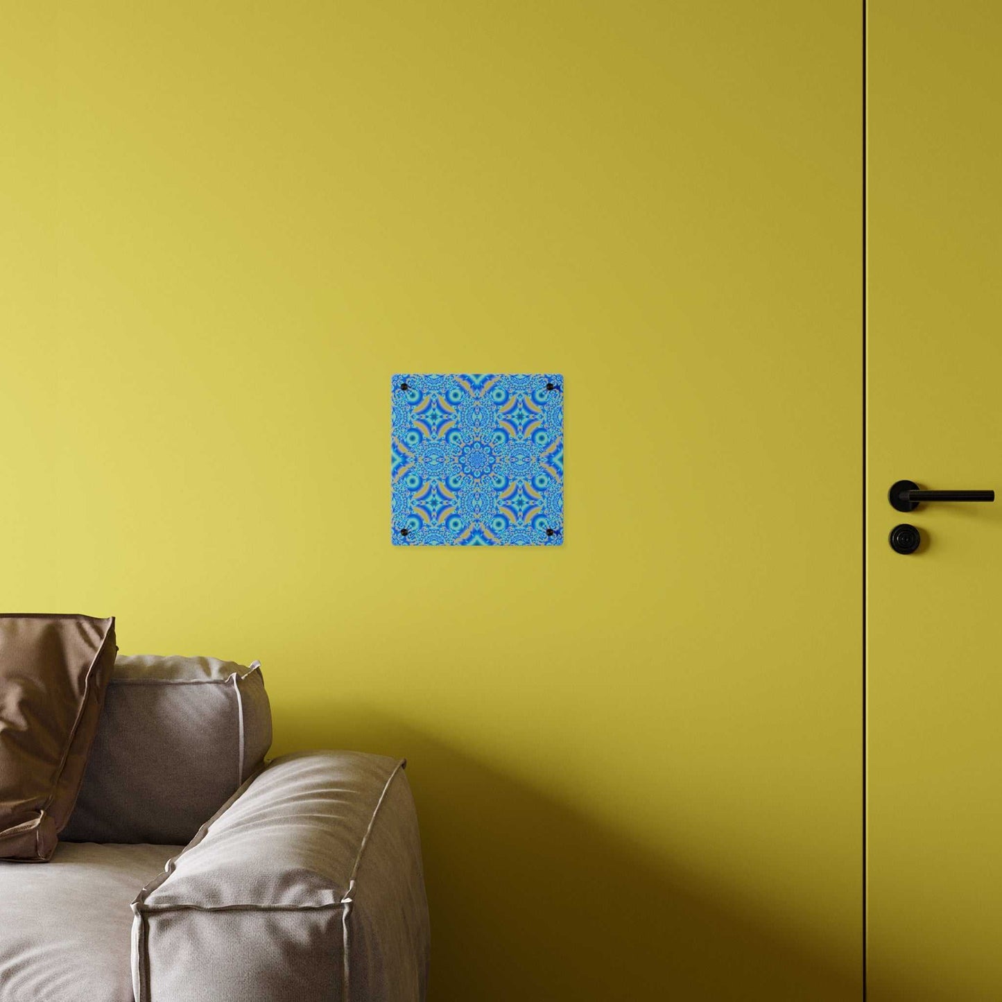 Blue Kaleidoscope Acrylic Wall Art Panel — Geometric Mandala Home Decor