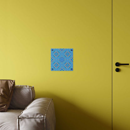 Blue Kaleidoscope Acrylic Wall Art Panel — Geometric Mandala Home Decor