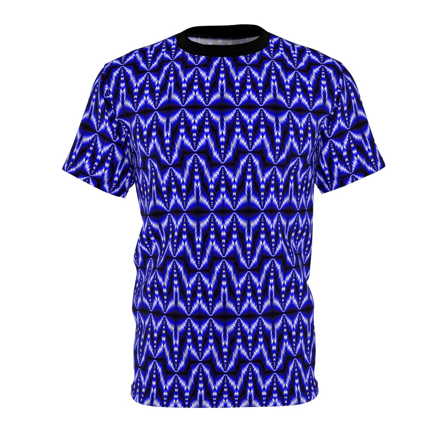 Blue Geometric Tie-Dye Tee — All-Over Print Pattern Shirt