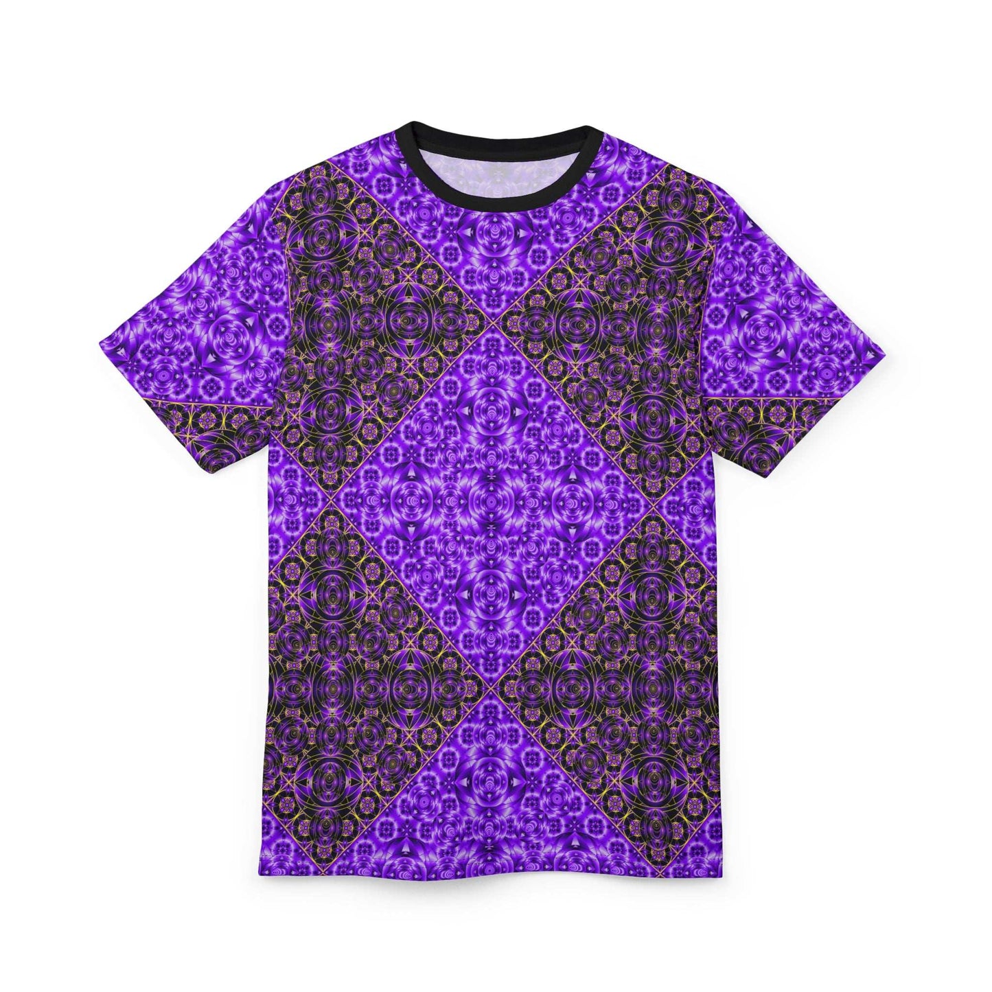 Purple Geometric Kaleidoscope Tee — All-Over Print Pattern Shirt