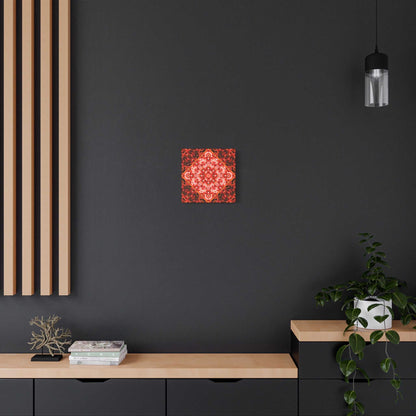 Red Rose Kaleidoscope Canvas Wall Art — Stretched Matte Floral Mandala