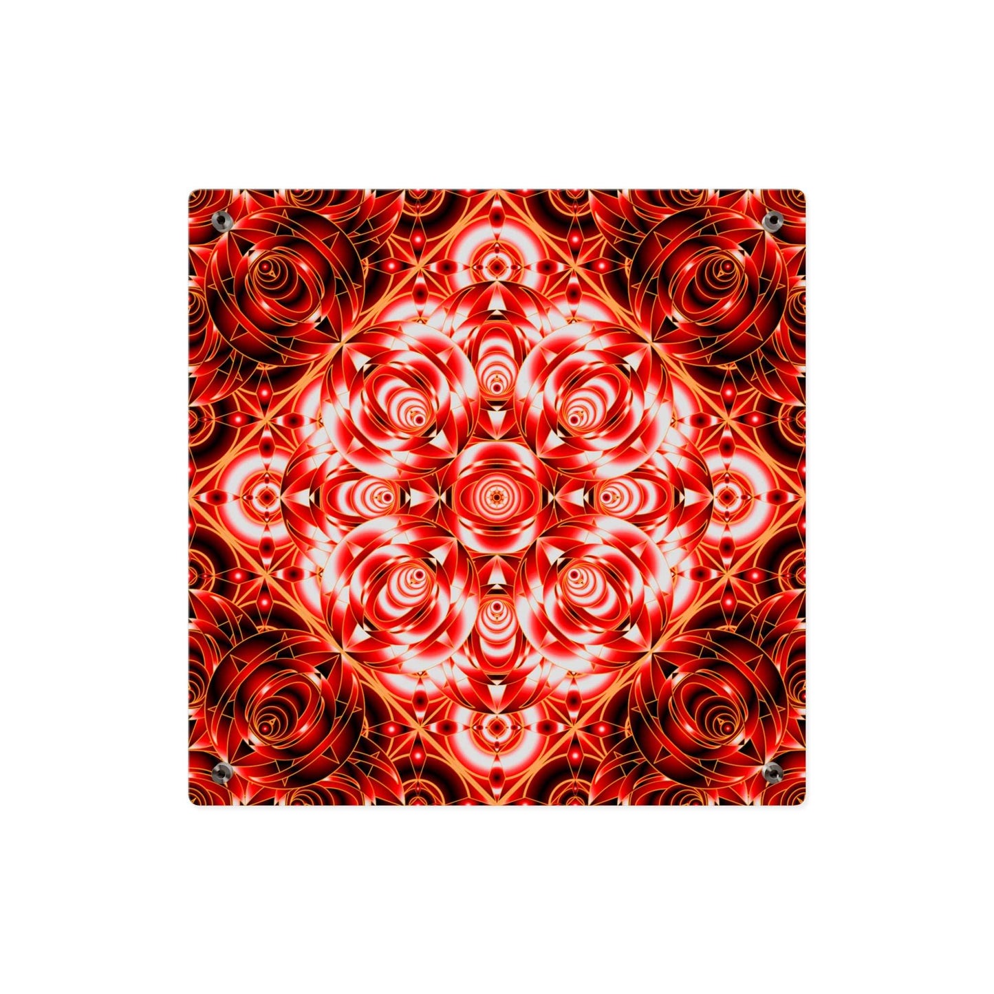 Acrylic Wall Art Panel — Red Kaleidoscope Mandala Decorative Square