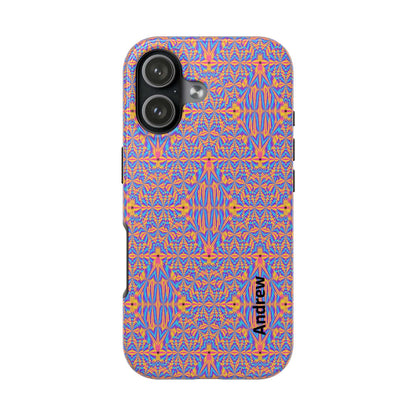 Psychedelic Geometric Tough Phone Case — Vibrant Orange & Purple Protective Cover