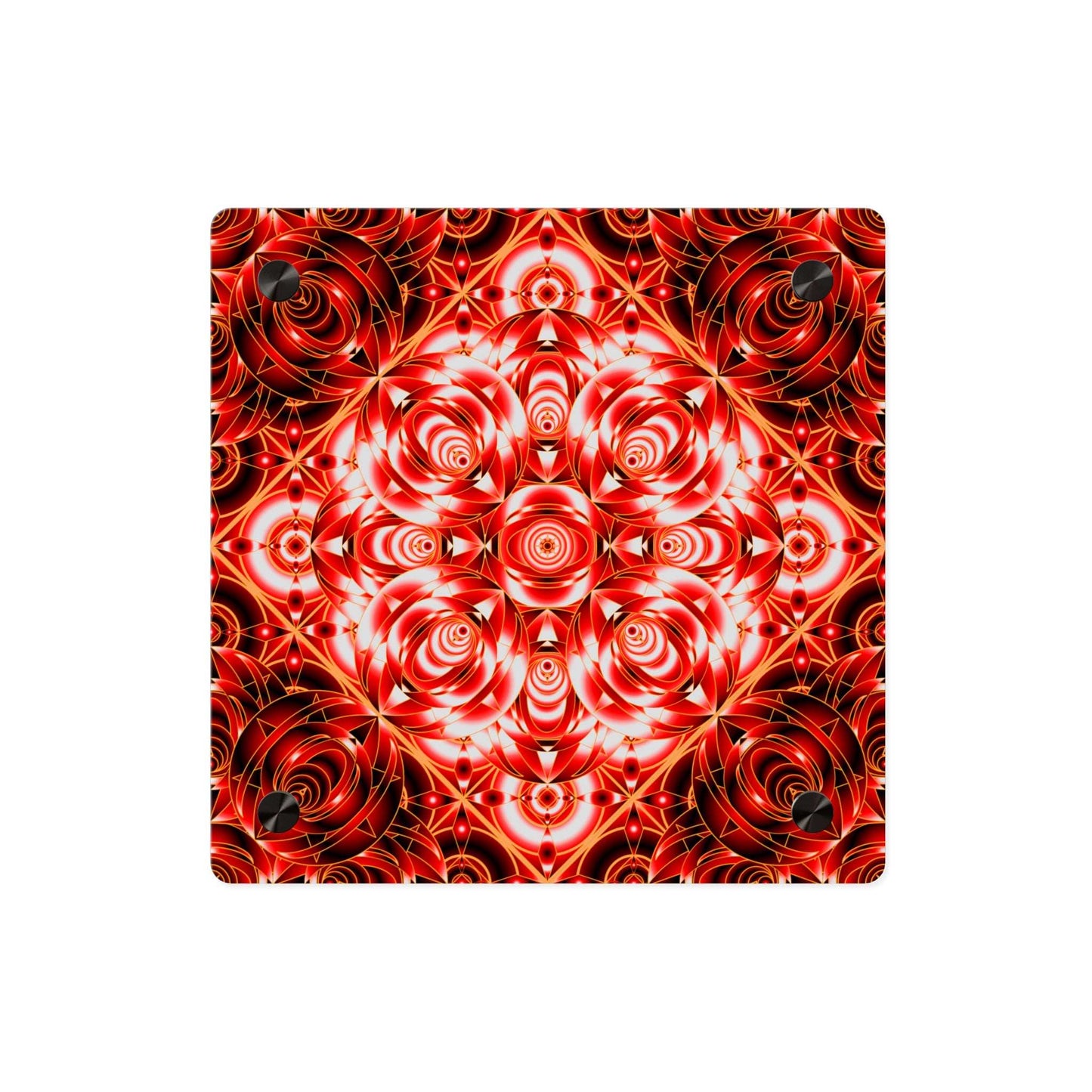 Acrylic Wall Art Panel — Red Kaleidoscope Mandala Decorative Square