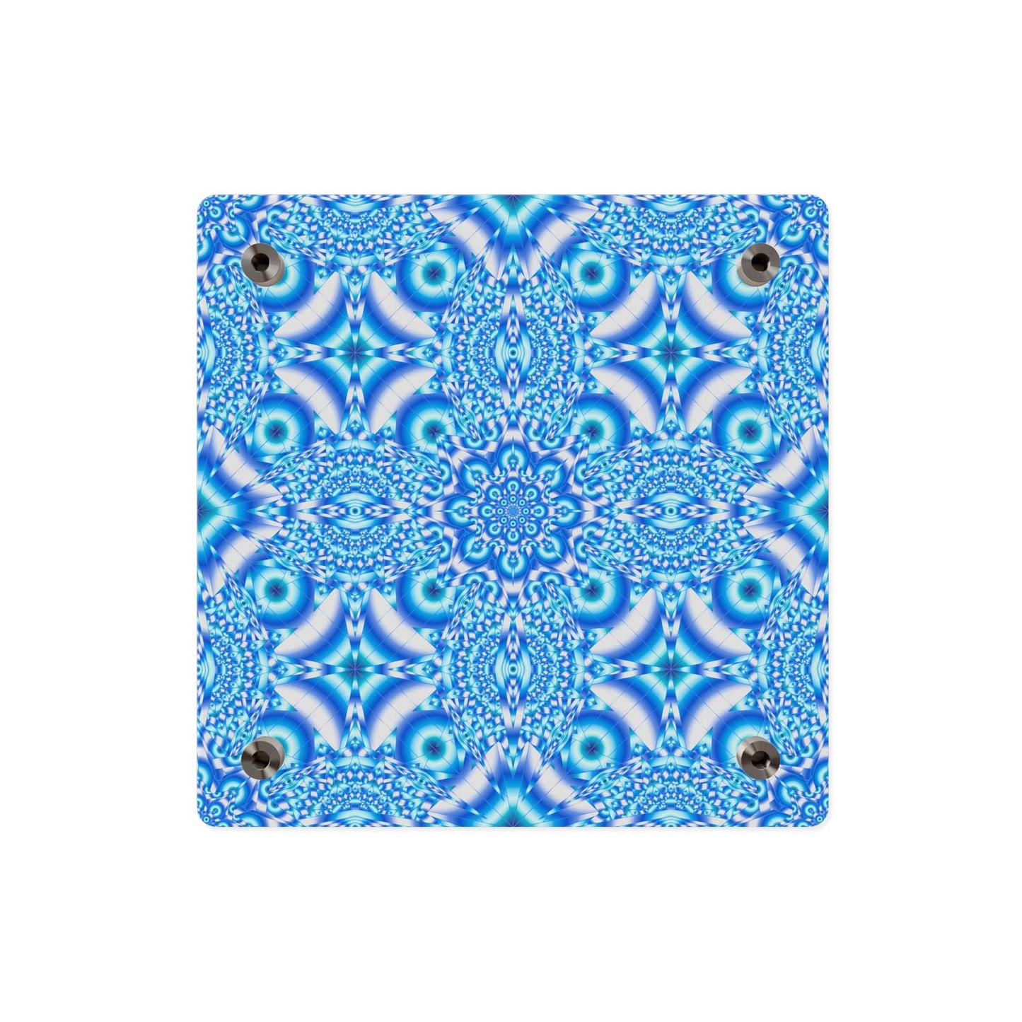 Blue Kaleidoscope Acrylic Wall Art Panel — Geometric Mandala Home Decor