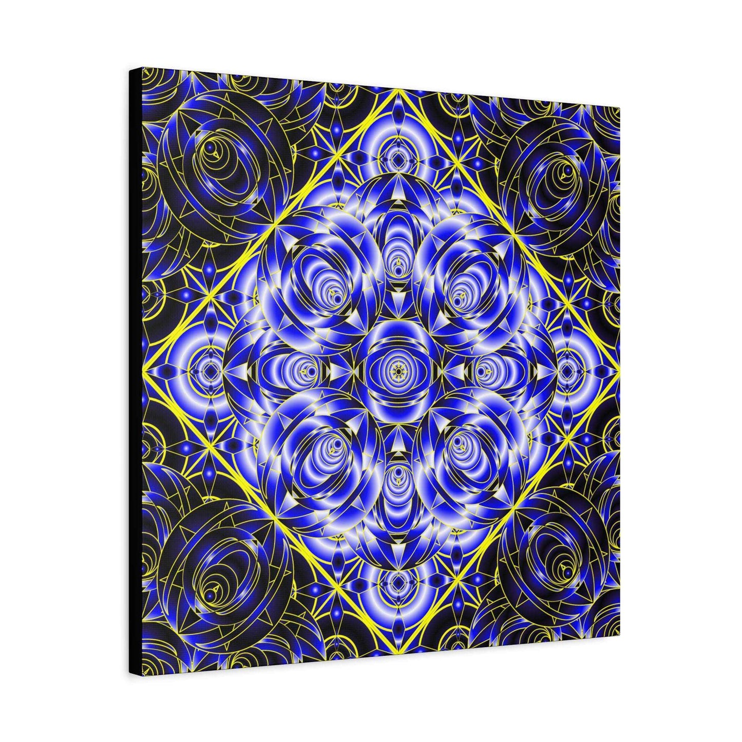 Blue Gold Kaleidoscope Canvas Wall Art – Abstract Geometric Stretched Print