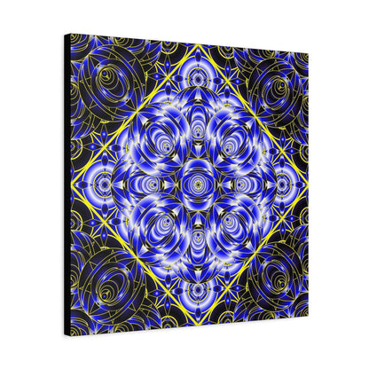 Blue Gold Kaleidoscope Canvas Wall Art – Abstract Geometric Stretched Print
