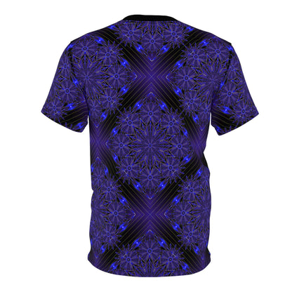 All-Over Blue Mandala Tee — Psychedelic Geometric Pattern Shirt
