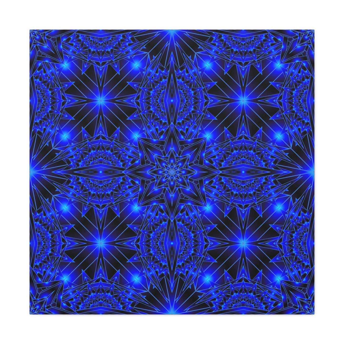 Blue Neon Kaleidoscope Canvas Print — Matte Stretched Wall Art