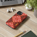 Red Floral Kaleidoscope tough phone case with personalized name and glossy finish