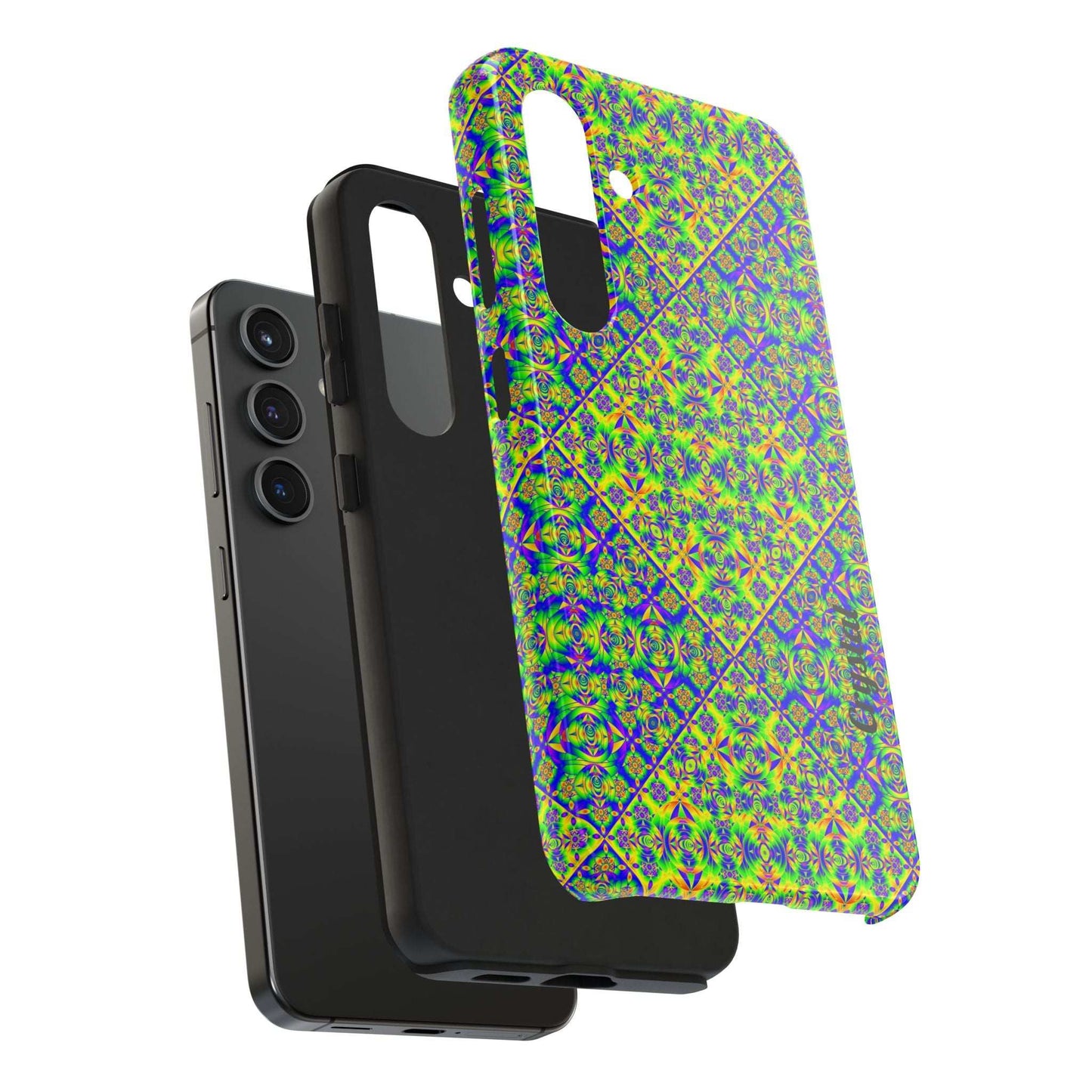Vibrant Kaleidoscope Tough Phone Case — Neon Geometric Protective Cover