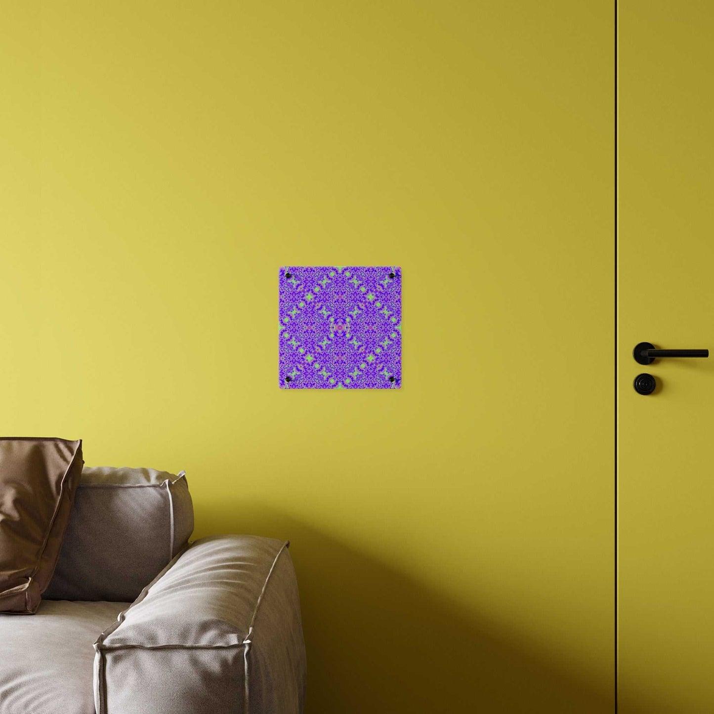 Psychedelic Kaleidoscope Acrylic Wall Art Panel — Vibrant Purple & Neon Green Geometric Decor