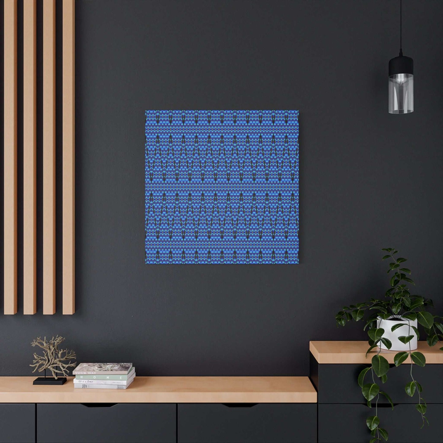 Blue Geometric Pattern Matte Canvas Wall Art - Stretched 1.25"