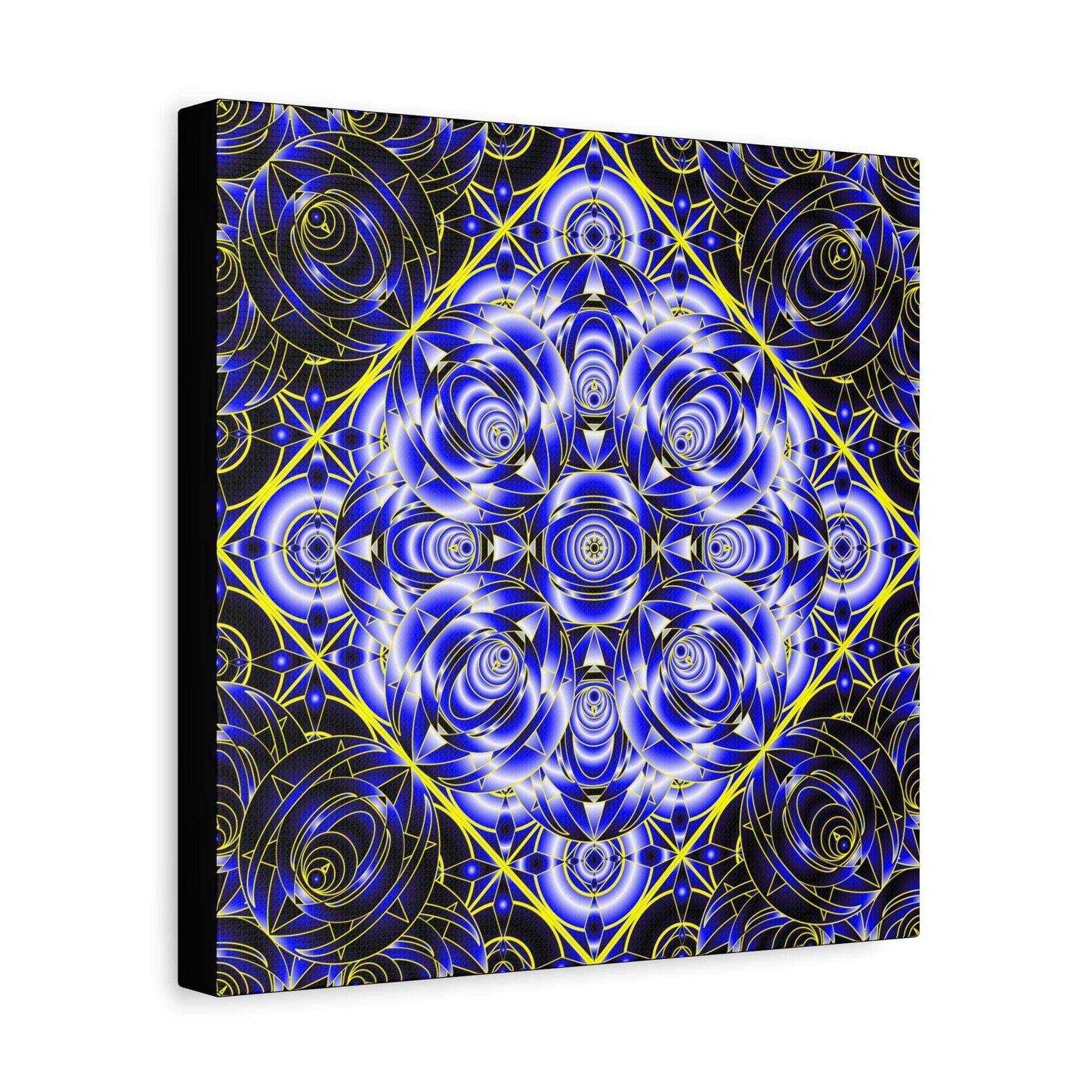 Blue Gold Kaleidoscope Canvas Wall Art – Abstract Geometric Stretched Print