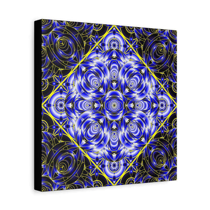 Blue Gold Kaleidoscope Canvas Wall Art – Abstract Geometric Stretched Print