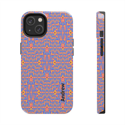 Psychedelic Geometric Tough Phone Case — Vibrant Orange & Purple Protective Cover