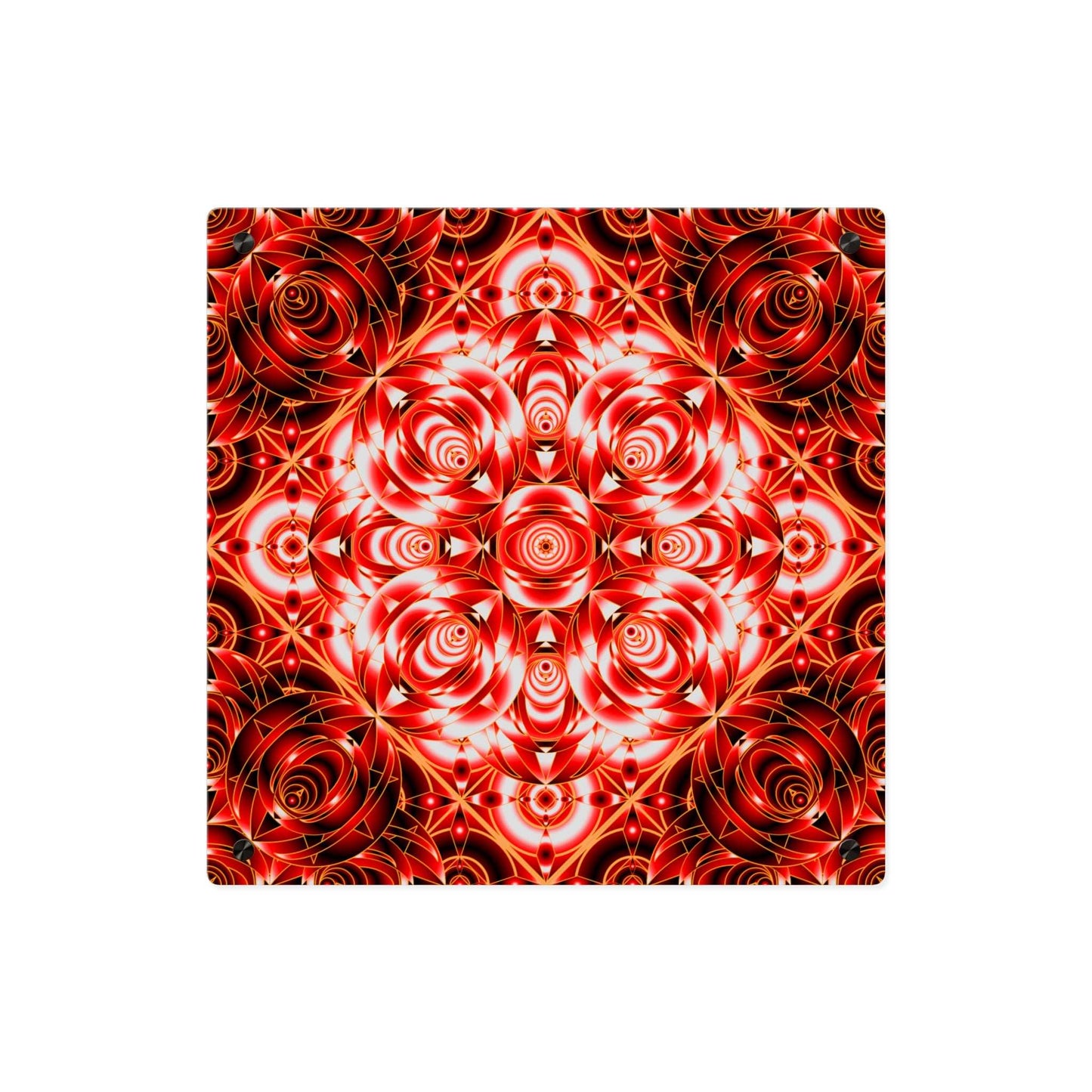 Acrylic Wall Art Panel — Red Kaleidoscope Mandala Decorative Square