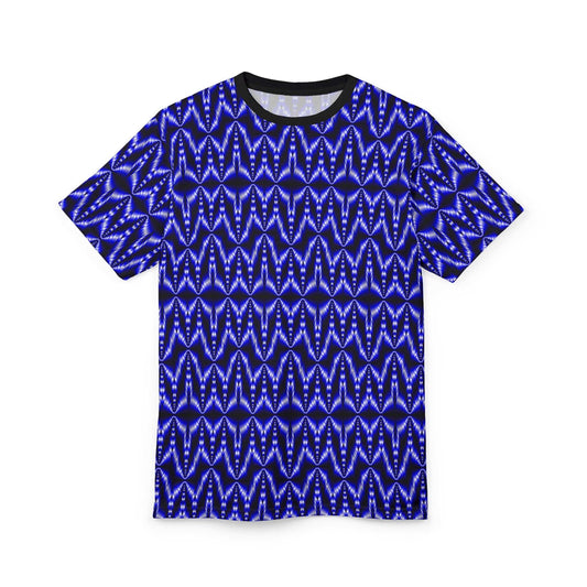 Blue Geometric Tie-Dye Tee — All-Over Print Pattern Shirt