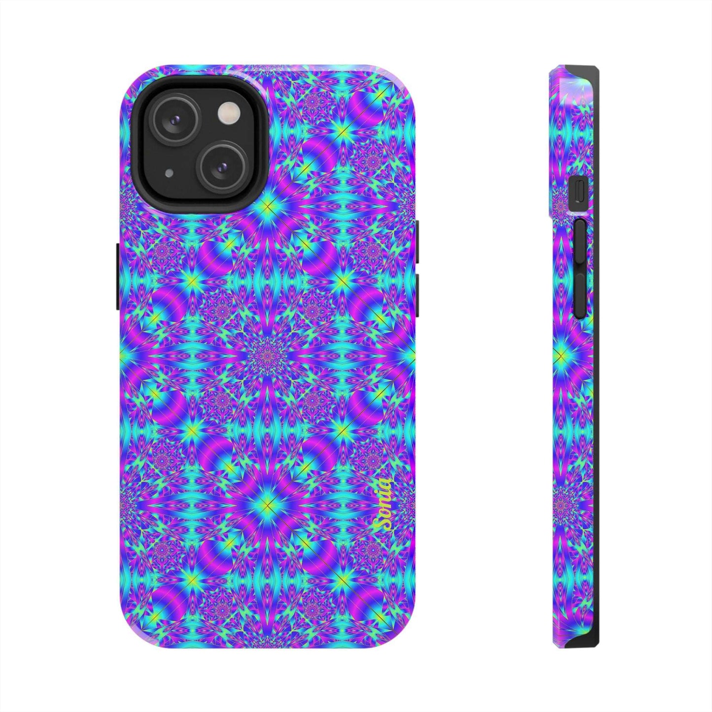 Psychedelic Kaleidoscope Tough Phone Case — Vibrant Purple & Teal Protective Cover