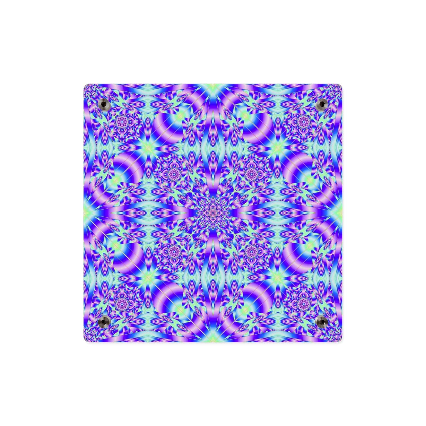 Psychedelic Kaleidoscope Acrylic Wall Art Panel — Vivid Blue & Purple Mandala