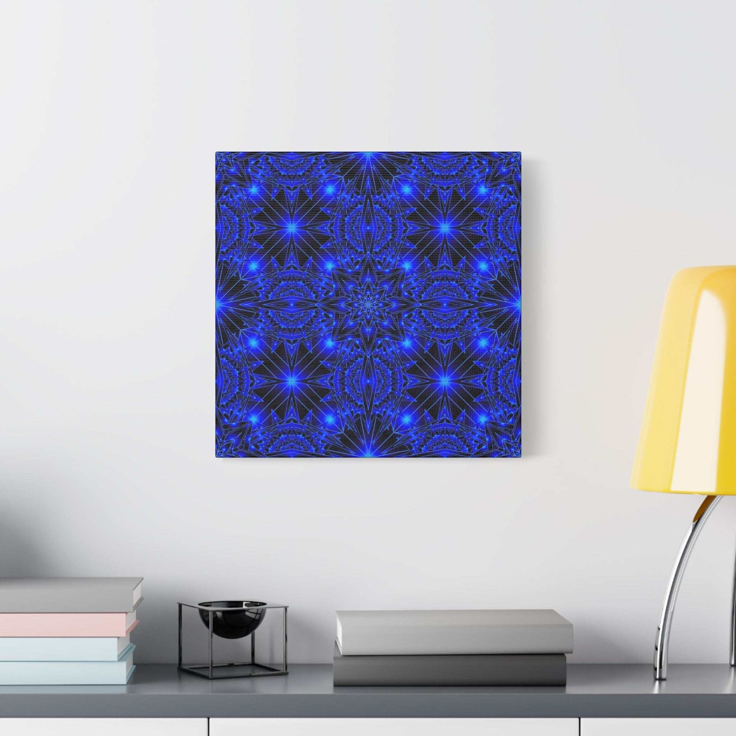 Blue Neon Kaleidoscope Canvas Print — Matte Stretched Wall Art