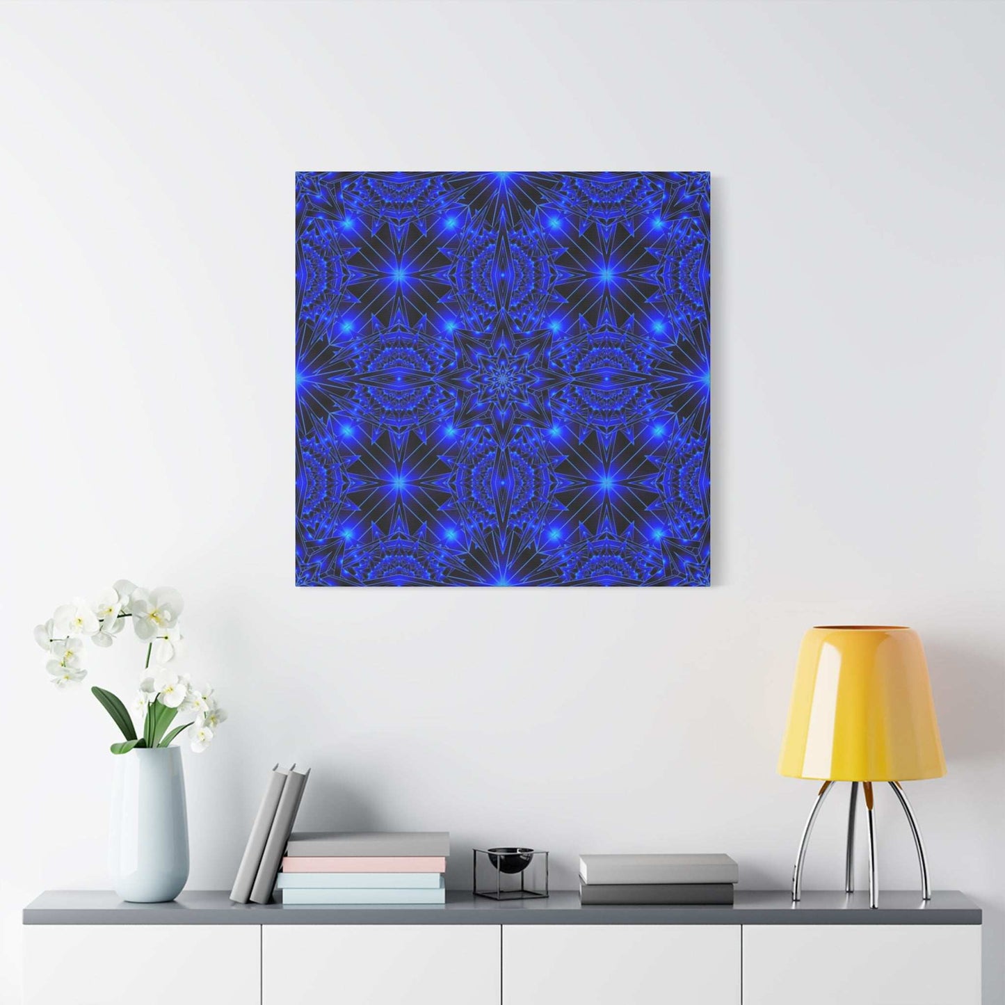 Blue Neon Kaleidoscope Canvas Print — Matte Stretched Wall Art