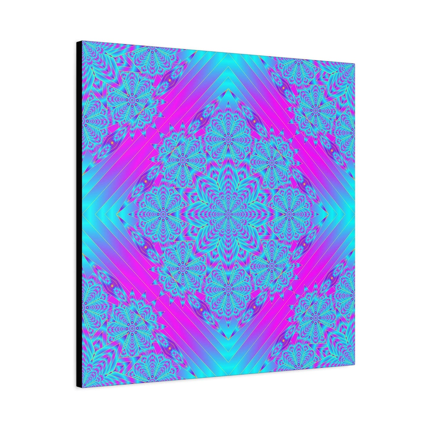 Vibrant Neon Mandala Canvas Art – Turquoise & Magenta Stretched Wall Decor