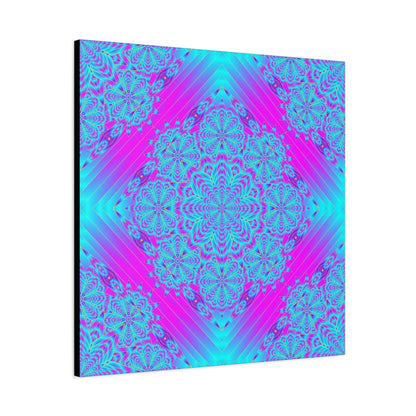 Vibrant Neon Mandala Canvas Art – Turquoise & Magenta Stretched Wall Decor