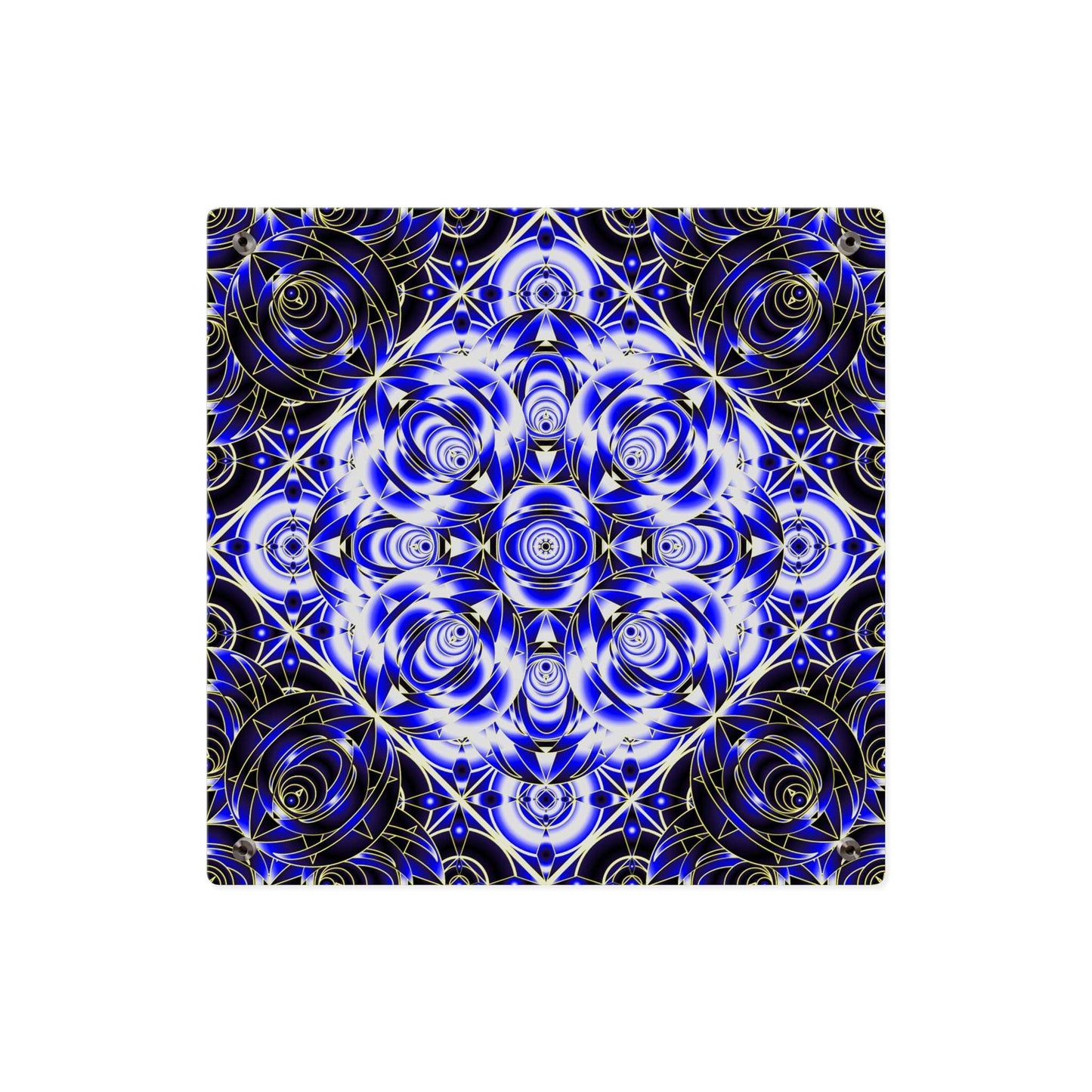 Acrylic Wall Art Panel — Blue Gold Kaleidoscope Geometric Design