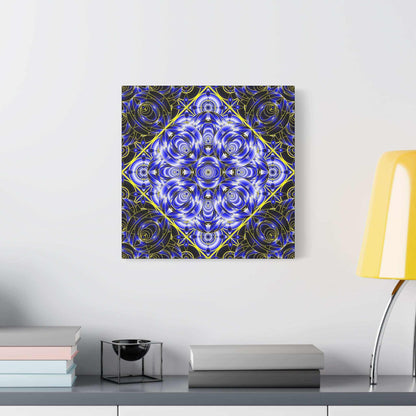 Blue Gold Kaleidoscope Canvas Wall Art – Abstract Geometric Stretched Print